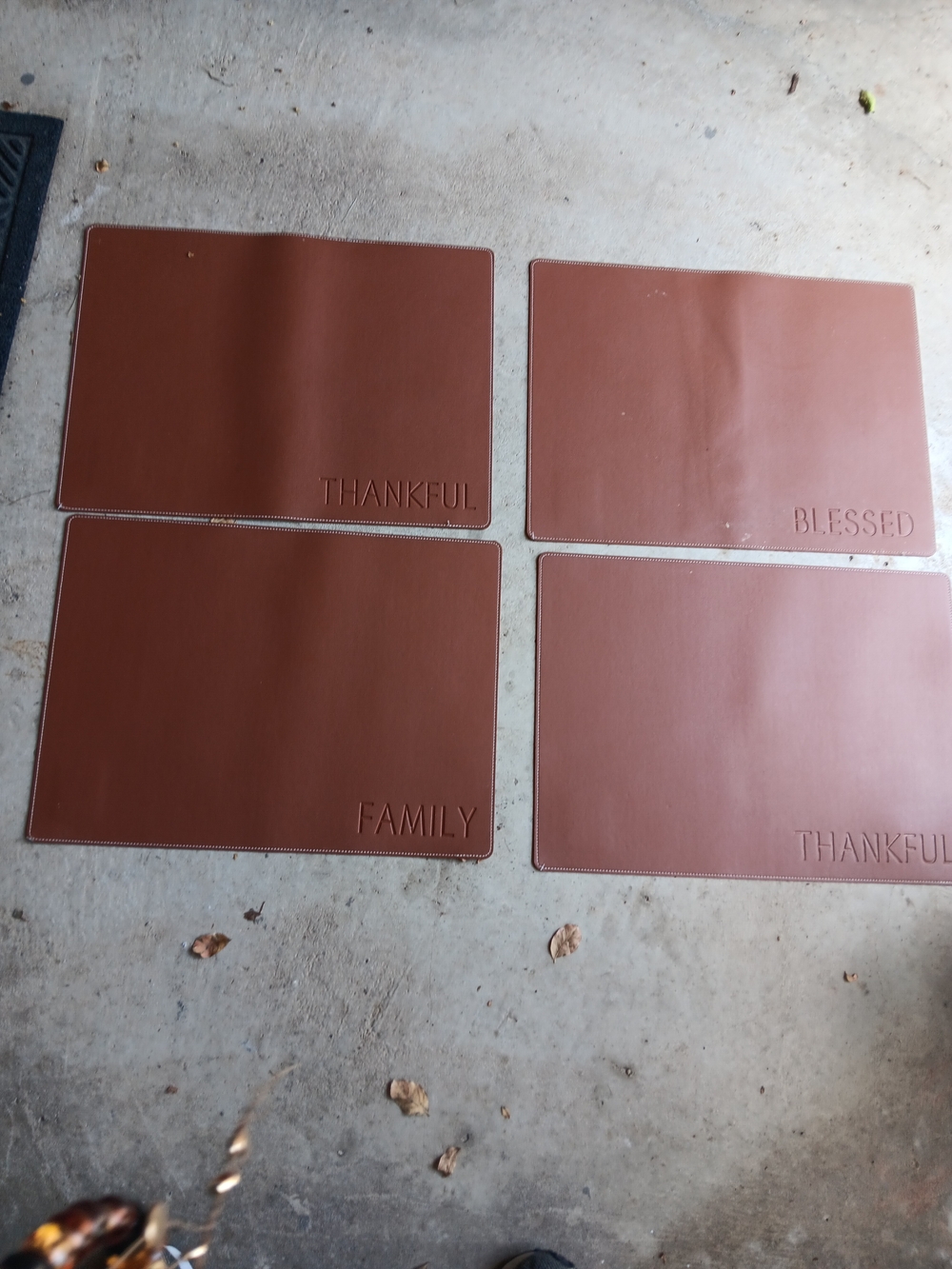 Brown "Thankful/Blessed/Family" Faux Leather Placemats - Set of 4